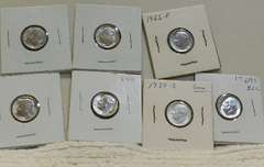 7 ea: Silver Roos Dimes, Unc 1950s