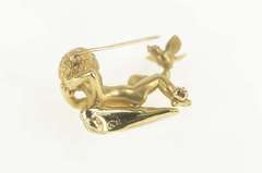 14K Yellow Gold Baroque Pearl Lounging Cherub Dove Pin/Brooch