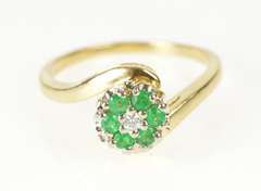 14K Yellow Gold Emerald Diamond Floral Cluster Engagement Ring