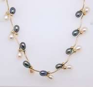 Favorite Black and White Pearl Swirl Yellow Gold Necklace