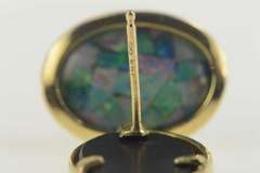 14K Yellow Gold Oval Retro Opal Mosaic Classic Stud Earrings