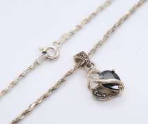 Vintage Sterling Silver Black onyx Heart Shaped Pendant on Chain