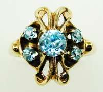 Stunning Antique 10K Blue Topaz Ring, Size 7