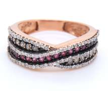 Fancy Rose Gold Pink Sapphire and Diamond X Ring