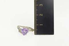 10K White Gold Retro Heart Amethyst CZ Accent Bypass Ring