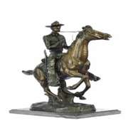 Trooper of the Plains Cowboy on Horse Bronze Sculpture