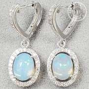 GENUINE ETHIOPIAN OPAL & CREATED WHITE SAPPHIRE 925 STERLING SILVER EARRINGS