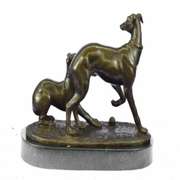 Two Greyhounds Playing Bronze Statue