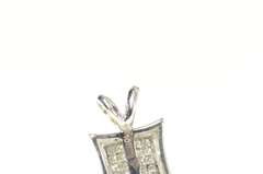 10K White Gold Pave Squared Diamond Cluster Curved Pendant
