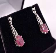 Enamoring 6.34CTW Ruby & 0.17CTW Diamond Dangling Earrings in Sterling Silver
