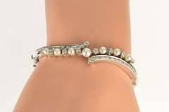 14K White Gold 0.78 Ctw Classic Diamond Pearl Bypass Bangle Bracelet