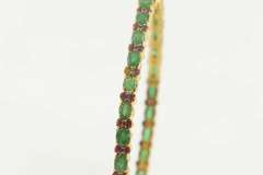 18K Yellow Gold 5.92 Ctw Nat. Ruby Emerald Encrusted Bangle Bracelet