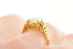 14K Yellow Gold Natural Opal Diamond Classic Engagement Ring