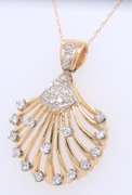 Sparkling Yellow Gold Shell Diamond Pendant on Chain