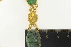 24K Yellow Gold Ornate Carved Chinese Jade Flower Bracelet