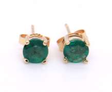 Gorgeous Yellow Gold Round Emerald Stud Earrings