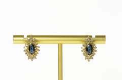 14K Yellow Gold Natural Sapphire Diamond Halo French Clip Earrings