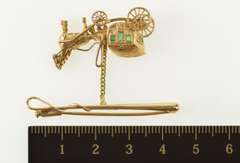 18K Yellow Gold Victorian Emerald Horse Drawn Carriage Bar Pin/Brooch