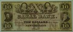 1800's Ten Dollars Canal Bank New Orleans LA Obsolete Currency Note