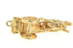14K Yellow Gold Horse Drawn Carriage 3D Chariot Charm/Pendant