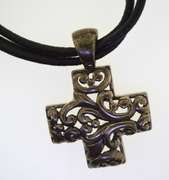Sterling silver Cross Pendant Black Leather cords Chocker