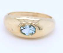 Handsome Yellow Gold oval Blue Topaz Bezel Set Ring