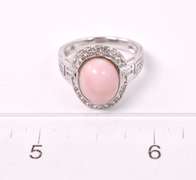 Elegant 3.17CTS Pink Opal & 0.32CTW White Topaz Ring in Sterling Silver