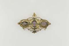 Gold Filled Victorian Sim. Amethyst Ornate Scroll Filigree Pin/Brooch