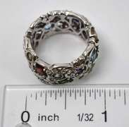 Multiple Various Colored Gemstone Encrusted Ornate Sterling Silver Ring.