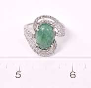 Mesmerizing 5.42CTS Cabochon-Cut Natural Emerald & 1.31CTW White Sapphire Ring in Sterling Silver