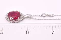 Stunning 7.55CTS Natural Oval Cut Ruby & 0.27CTW Diamond Pendant Necklace in Sterling Silver