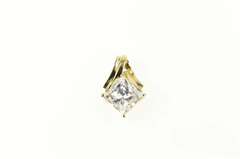 14K Yellow Gold Princess Cubic Zirconia Solitaire Classic Pendant
