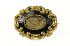 Gold Filled Victorian Mourning Jewelry Hair Ornate Enamel Pendant/Pin