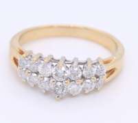 Fantastic Yellow Gold Pyramid 2 Row Diamond Band