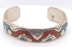 Vintage Sterling Silver Signed American Indian Cuff Bangle