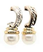 David Yurman Cultured Pearl Two Tone Drop Earrings