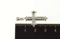 10K White Gold Baguette & Round Diamond Cross Christian Pendant