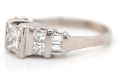 Powerful White Gold Princess Baguette and Round Diamond Straight Engagement Ring