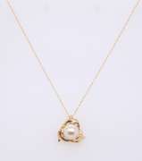 Charming Yellow Gold 8mm Pearl Dolphin Pendant on Chain