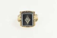 10K Yellow Gold 1930's Hematite Diamond Accent Ornate Ring