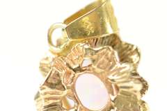 14K Yellow Gold Retro Floral Textured Oval Syn. Opal Statement Pendant