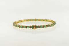 18K Yellow Gold 5.92 Ctw Nat. Ruby Emerald Encrusted Bangle Bracelet