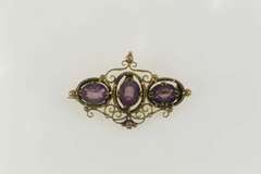 Gold Filled Victorian Sim. Amethyst Ornate Scroll Filigree Pin/Brooch