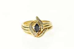 14K Yellow Gold Marquise Sapphire Diamond Bridal Set Ring