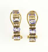 14K Yellow Gold Oval Tanzanite Diamond Inset Semi Hoop Earrings