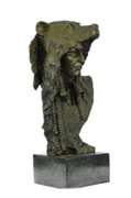 Native American Chief in Bear Headdress Bronze Sculpture
