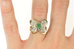 14K Yellow Gold 0.80 Ctw Marquise Emerald Diamond Butterfly Ring