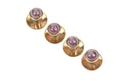 14K Yellow Gold Men's Natural Star Ruby Cabochon Tuxedo Shirt Studs