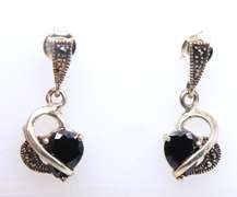 Vintage Sterling Silver Black Onyx Dangle Earrings