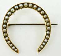 Antique 14K Seed Pearl Horseshoe Brooch